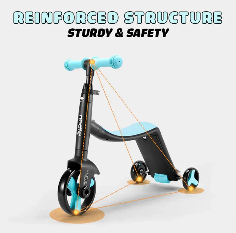 3-in-1 Kids Convertible Scooter & Balance Bike | Adjustable Baby Tricycle