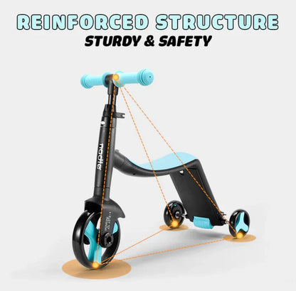 3-in-1 Kids Convertible Scooter & Balance Bike | Adjustable Baby Tricycle